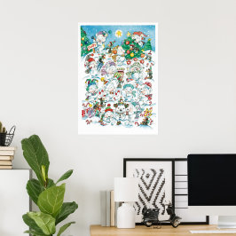 Söt tecknad jul isbjörn pingvin fest poster