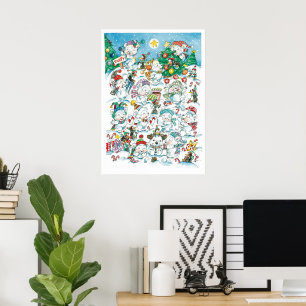 Söt tecknad jul isbjörn pingvin fest poster