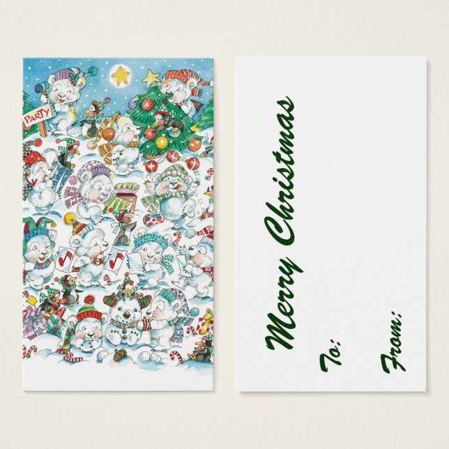 Söt tecknad jul isbjörn pingvin fest visitkort (Framsida & baksida)