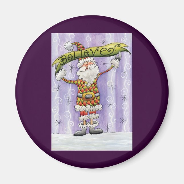 Söt tecknad jul, jag tror på tomte magnet (Framsidan)
