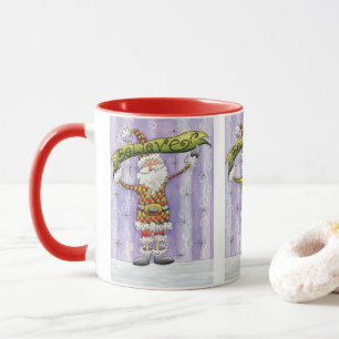 Söt tecknad jul, jag tror på tomte mugg