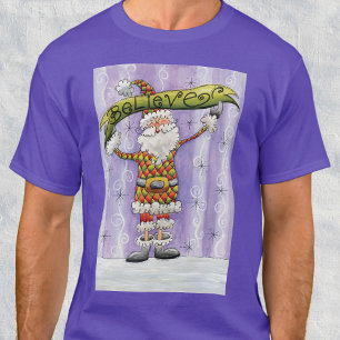 Söt tecknad jul, jag tror på tomte tee shirt