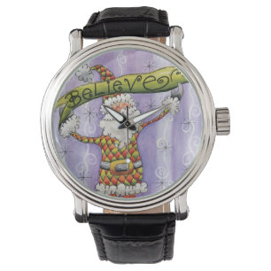Söt tecknad jul, jag tror på tomten armbandsur
