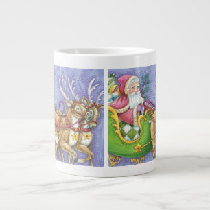 Söt tecknad jul tomte släde renar jumbo mugg