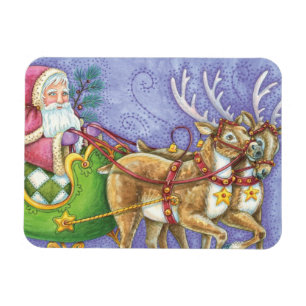 Söt tecknad jul tomte släde renar magnet