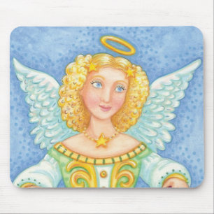 Söt tecknad julängel halo med glädjebanner musmatta