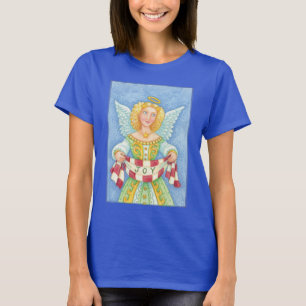 Söt tecknad julängel halo med glädjebanner t-shirt