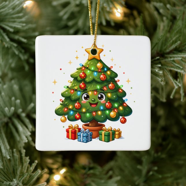 Söt tecknad julgradsprydnad julgransprydnad keramik (Träd)