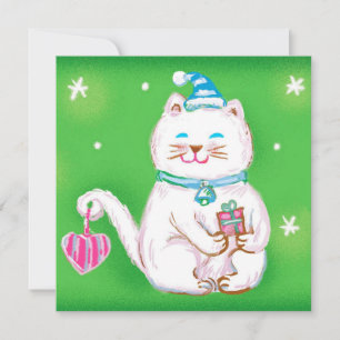 Söt tecknad julkatt som bär en tomtehatt julkort