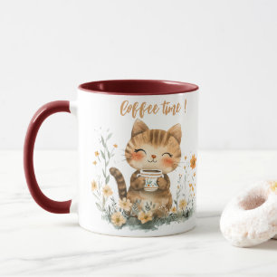 Söt Tecknad Kaffeälskande Katt Mugg