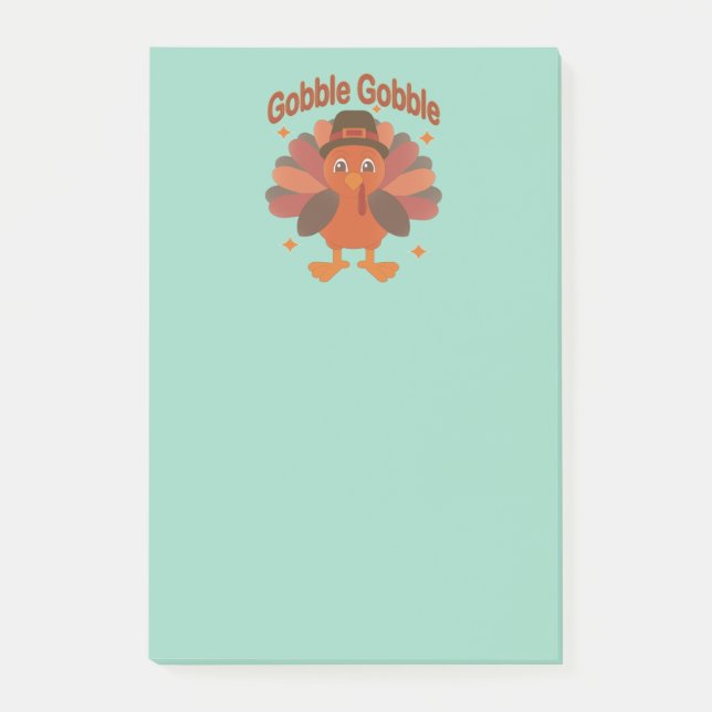 Söt tecknad kalkon för Thanksgiving – “Gobble Gobb Post-it Block (Framsida)