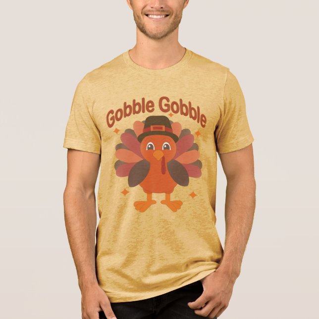 Söt tecknad kalkon för Thanksgiving – “Gobble Gobb T Shirt (Framsida)