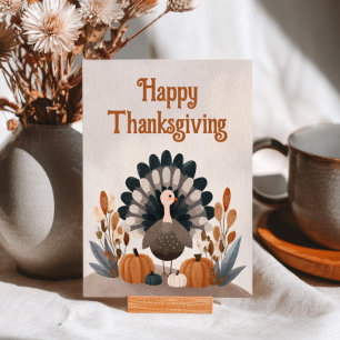 Söt Tecknad Kalkon Höstfärger Thanksgiving Vykort