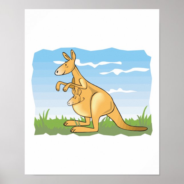 Söt tecknad kangaroo och baby poster (Framsidan)