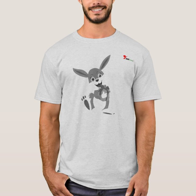 Söt Tecknad Kanin som Ger Present Grå T-Shirt (Framsida)