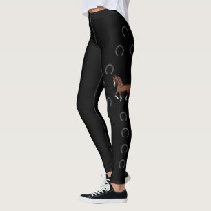 Söt tecknad kastanjebrun travhäst och hästskor leggings
