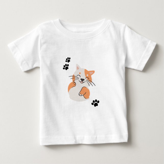 Söt Tecknad Katt Bebis T-Shirt (Framsida)