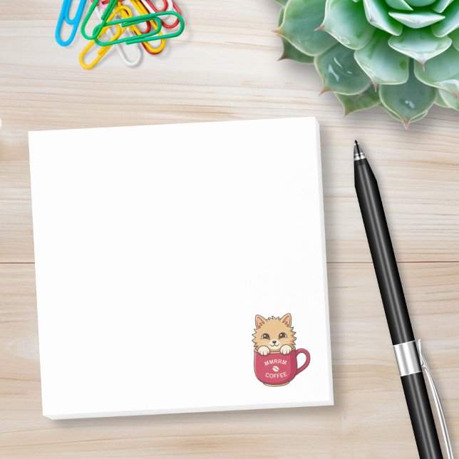 Söt Tecknad Katt i Kaffe Mugg Post-it Block (Skapare uppladdad)