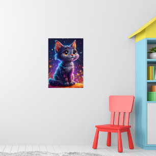 Söt Tecknad Katt iStjärnhimmel Drömsk Natt Poster