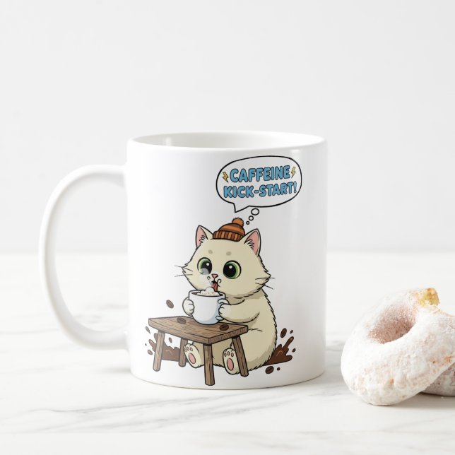 Söt Tecknad Katt Kaffeälskare Mugg (Med munk)