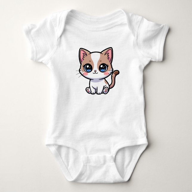 Söt tecknad katt med blå ögon t shirt (Framsida)