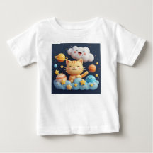 Söt tecknad katt på moln med födelsedagsmössa