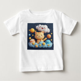 Söt tecknad katt på moln med födelsedagsmössa t shirt
