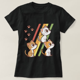 Söt Tecknad Katt Retro Regnbåge T-Shirt Kawaii K