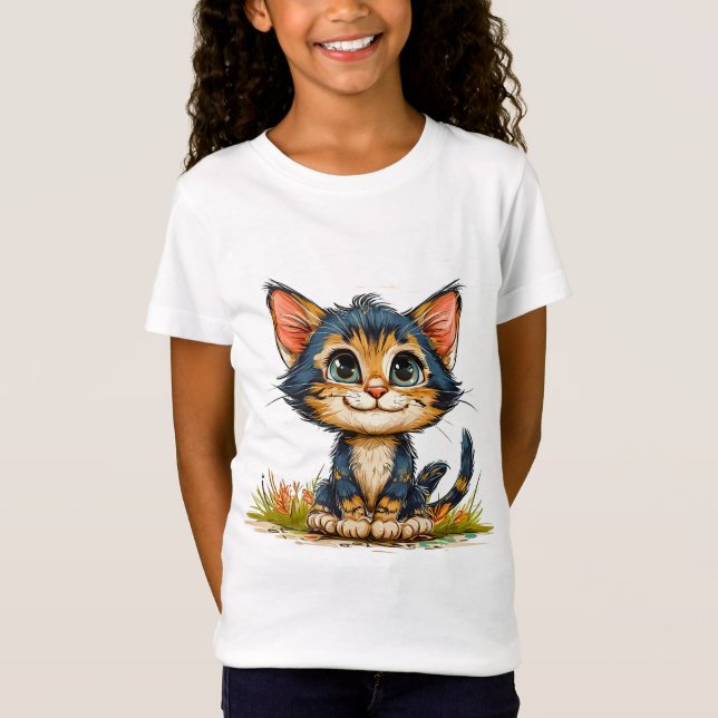 Söt tecknad katt t shirt (Framsida)