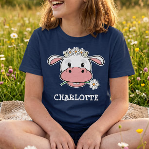 Söt Tecknad Ko Anpassad Namn Gårdsdjur T-Shirt