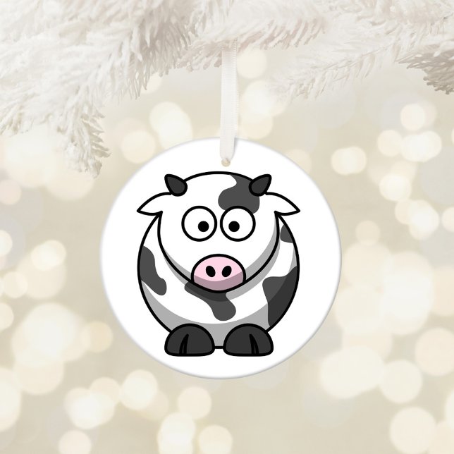 Söt Tecknad Ko Julgransprydnad Keramik (Cute Cow Customizable Ornament)