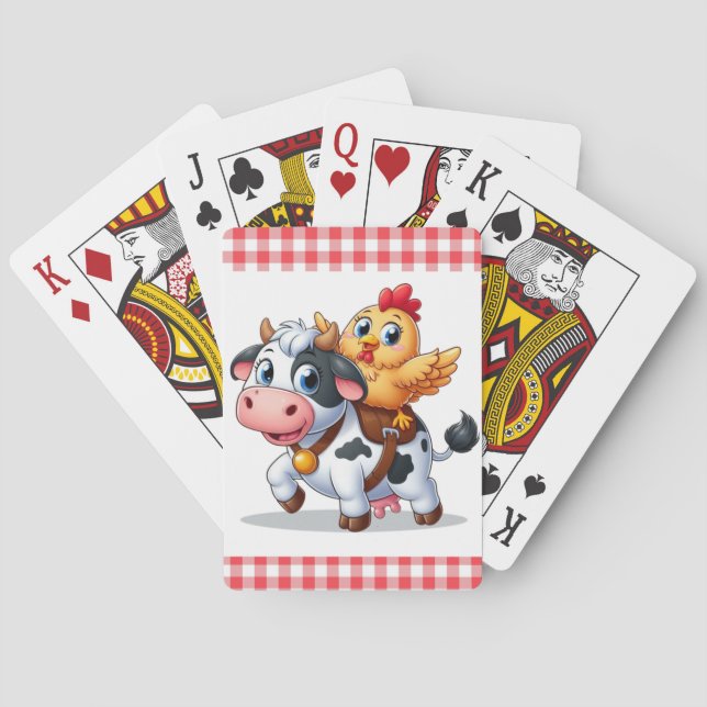 Söt tecknad ko/kyckling casinokort (Baksidan)