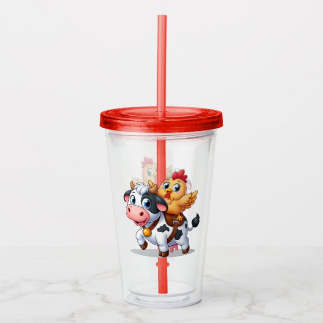 Söt tecknad ko/kyckling take away mugg (Framsida)