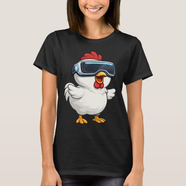 Söt Tecknad Kyckling Vr Spelare  T Shirt (Framsida)