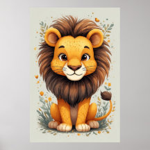 Söt tecknad lejon baby rumsdekor