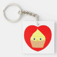 Söt tecknad lemoncupcake i rött hjärta