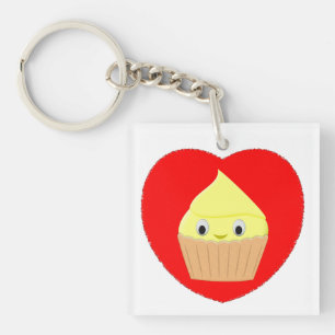 Söt tecknad lemoncupcake i rött hjärta