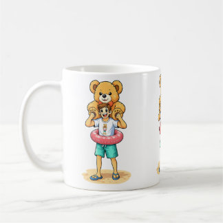 Söt tecknad man med jätte teddybjörn sommar kul kaffemugg