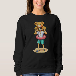 Söt tecknad man med jätte teddybjörn sommar kul t shirt