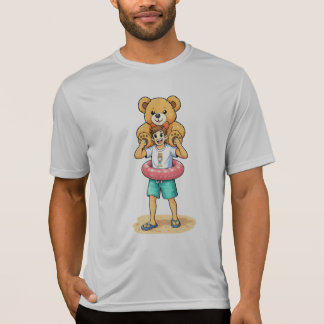 Söt tecknad man med jätte teddybjörn sommar kul t shirt