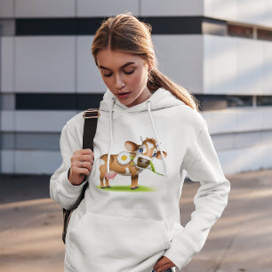 Söt tecknad mejeriko med blomma och gräs t shirt
