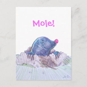 Söt tecknad mullvad och mullvadshög vykort