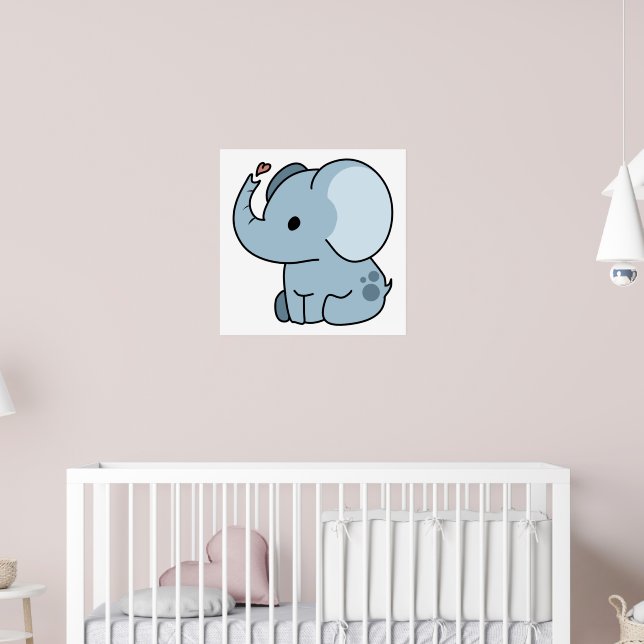 Söt Tecknad Nyckfull Elefant Poster (Barnkammare 2)