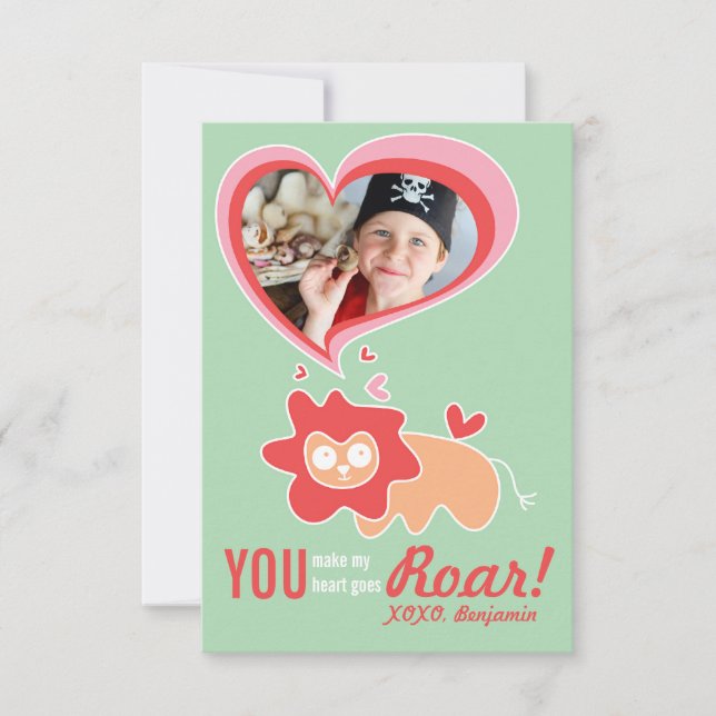 Söt tecknad orange lejon klassrums valentine-fotog inbjudningar (Framsida)