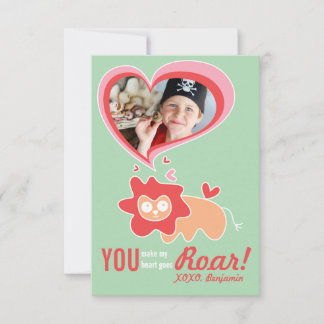 Söt tecknad orange lejon klassrums valentine-fotog inbjudningar