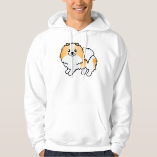 Söt Tecknad Orange Parti-Färgad Pomeranian Hund Hoodie