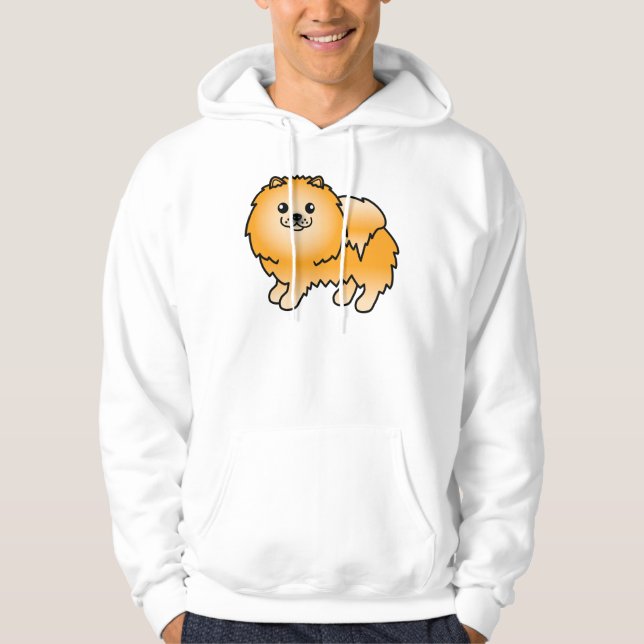 Söt Tecknad Orange Pomeranian Hund Hoodie (Framsida)