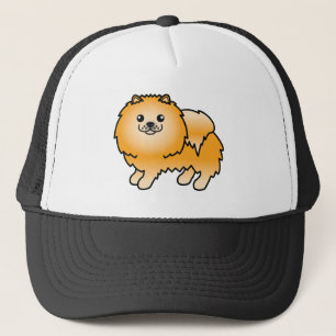 Söt Tecknad Orange Pomeranian Hund Keps