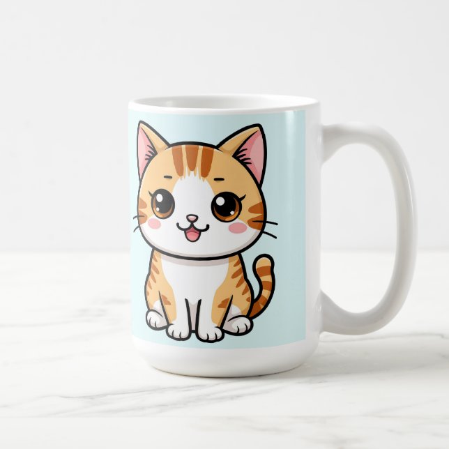 Söt tecknad orange tabbykatt kaffemugg (Höger)