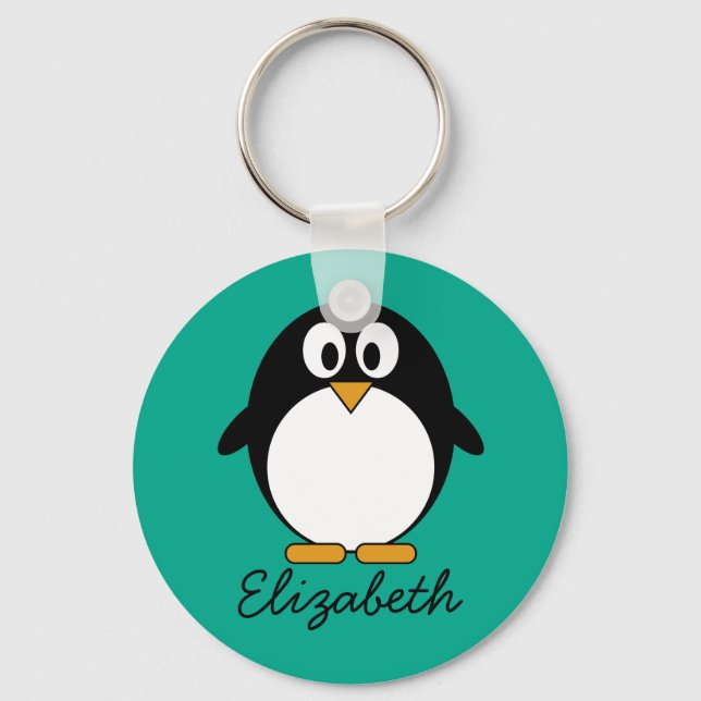 Söt tecknad penguin emerald och svart nyckelring (Framsida)